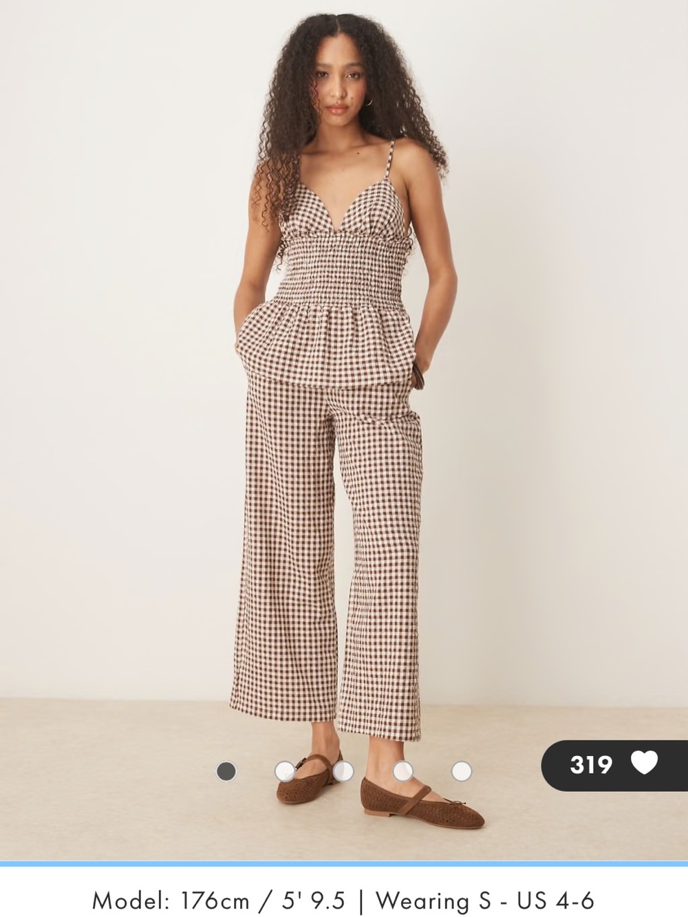 ASOS DESIGN wide leg pants in brown gingham